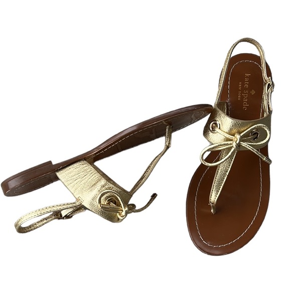 Kate Spade Carolina Metallic Gold Bow Thong Sandals - 7.5 - Picture 4 of 14